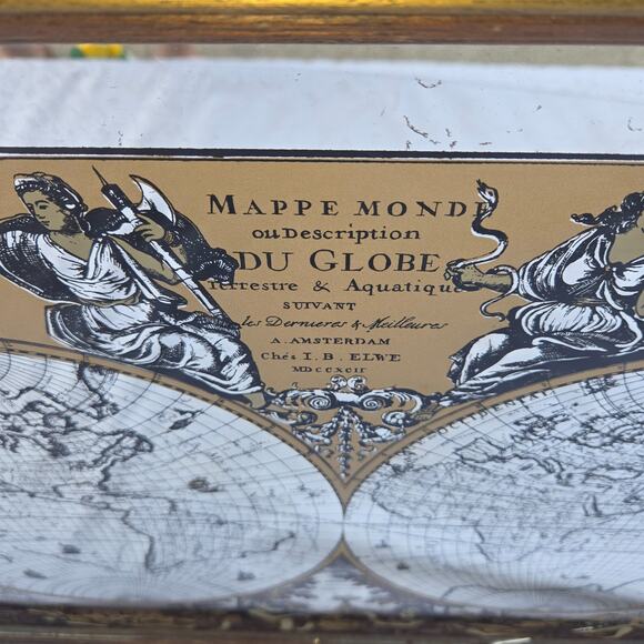Vintage Frame Mirror Mappe Monde Du Globe World Map by Jan Barend Elwe 23 x 28 - Picture 10 of 16